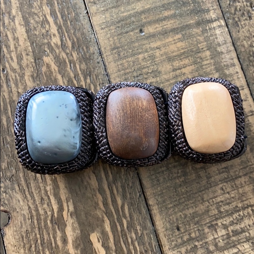 Chico’s wood and iron bracelet- multi stones